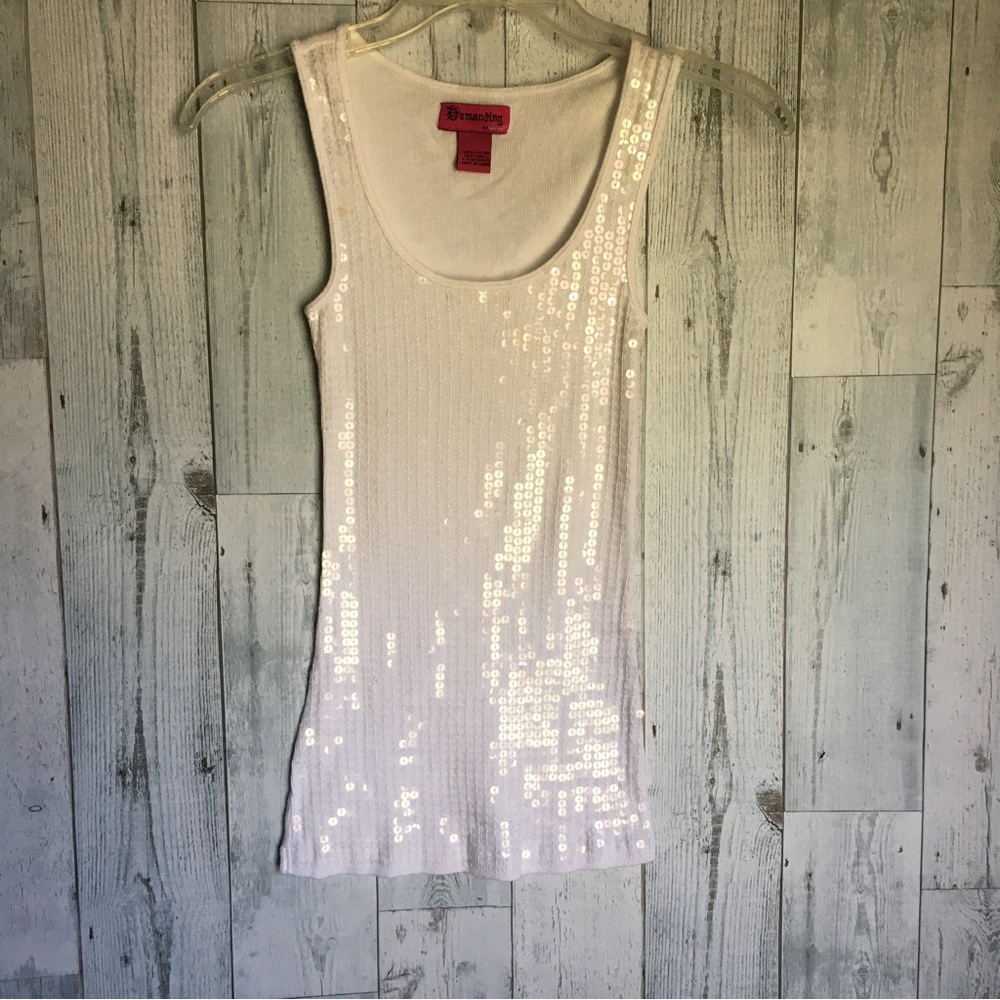 White sequins tank top (S) 100% cotton